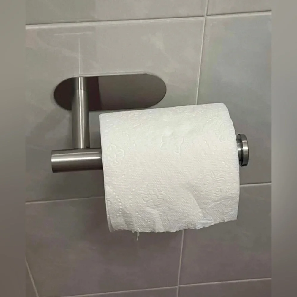NIB Stainless Steel Toilet Paper Holder / No Punch /Easy 3M Stick Decor Bathroom